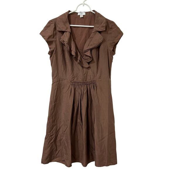 Ann Taylor Loft Womens Sz 10 Chocolate Brown 100% Silk V Neck Dress Quiet Luxury - Picture 1 of 4